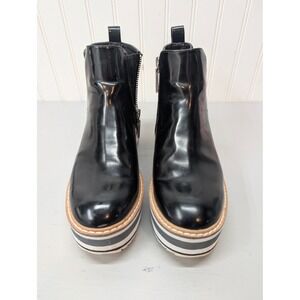 Zara Ankle Boots Suede Accent Side Zip Modern Black Platform Chunky Womens 38 EU